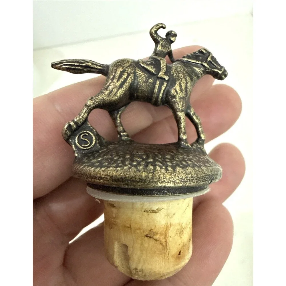 Blanton’s Bourbon Whiskey Cork Bottle Stopper w/Race Horse & Jockey Letter “S”